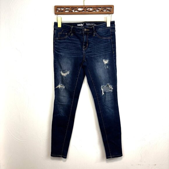 Mossimo Blue Jeans Mid-Rise Jegging Denim Power Stretch Distressed Dark Wash 2 - Picture 1 of 7
